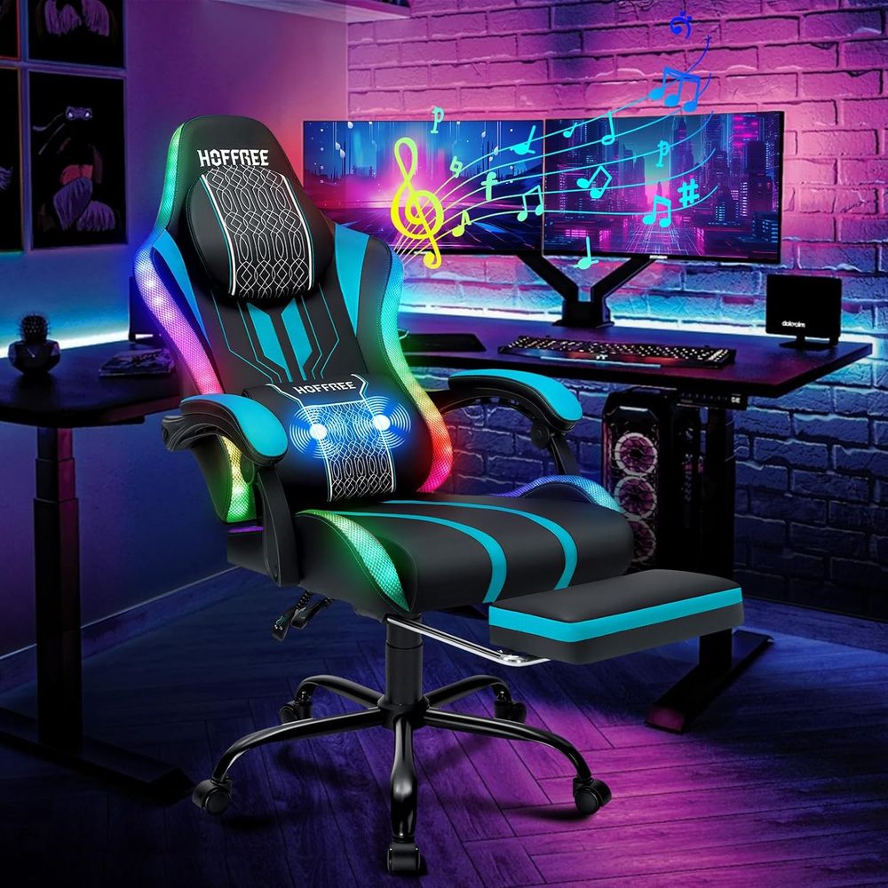Bluetooth Speaker - Gaming-Stuhl mit LED-Beleuchtung, Lautsprechern und Massagefunktion,