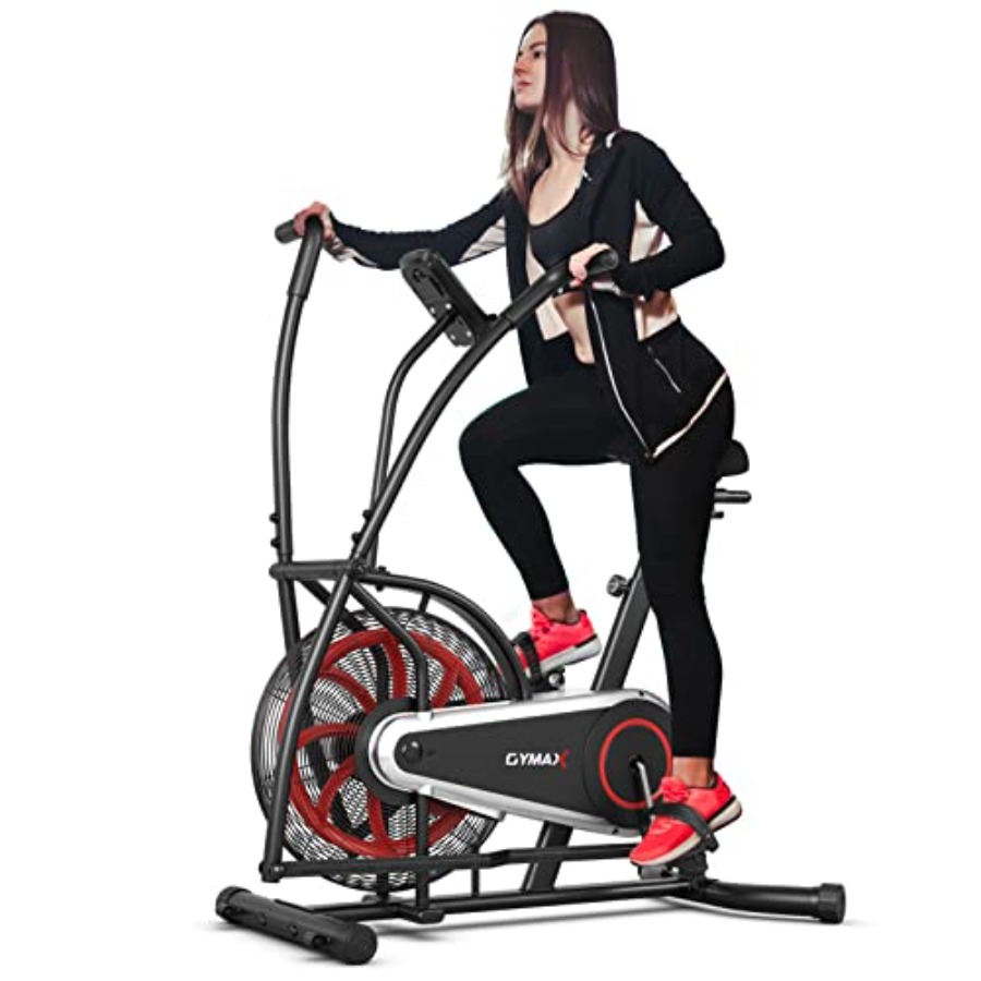 Phone Holder - Heimfitness-Cardio-Training: Ventilatorfahrrad mit Luftwiderstand, schwarzem Stahlrahmen,