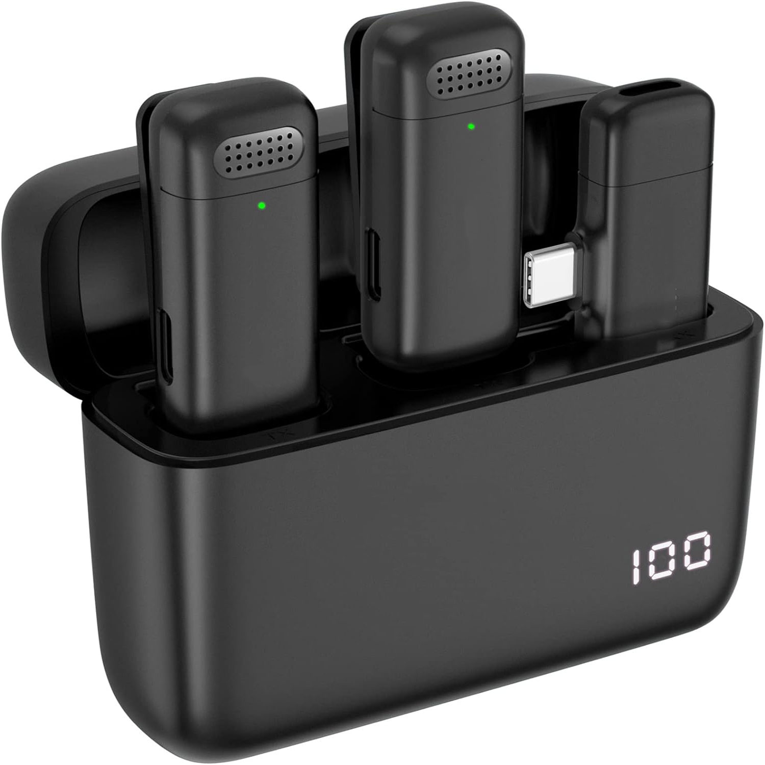 Wireless Charger - 2er-Pack Kabelloses Ansteckmikrofon mit Ladeetui, Typ-C-Schnittstelle