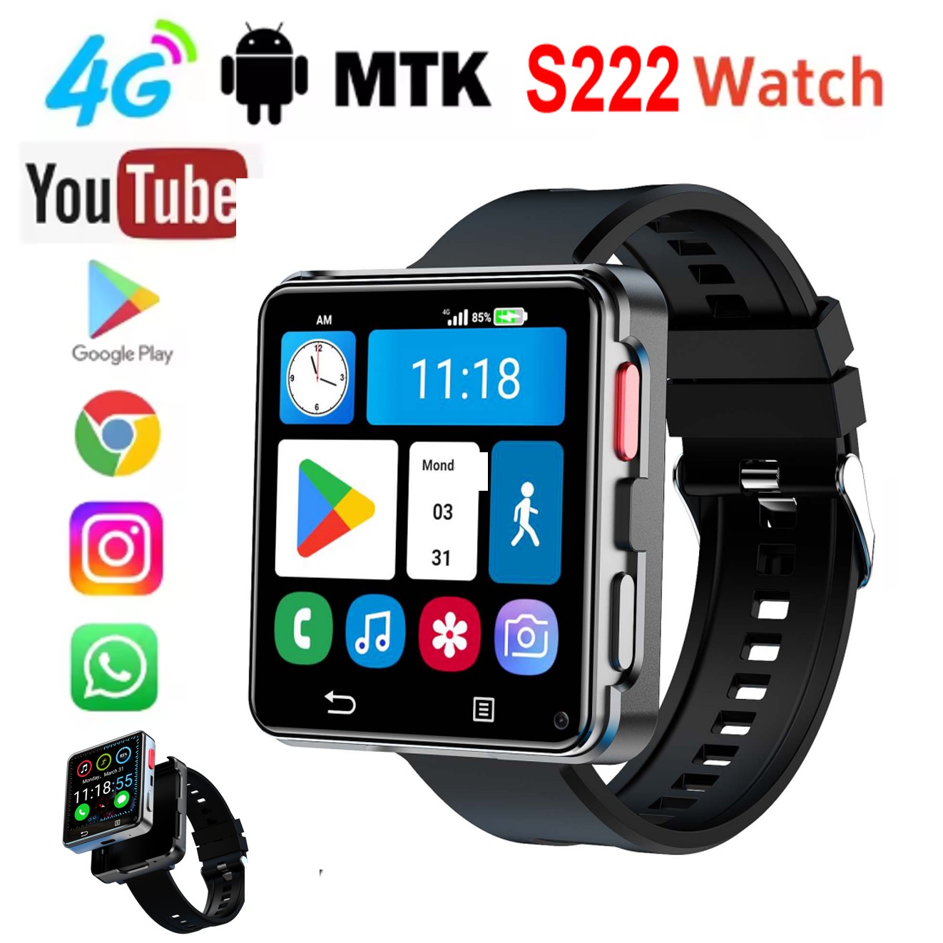 Smart Watch - S222 Smartwatch 4G SIM-Karte 4GB RAM